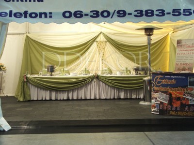 Event Expo. Grüner Haupttisch mit Hintergrund